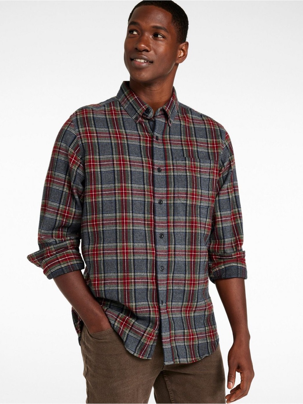 Men's L.L. Bean Scotch Plaid Long Sleeve Flannel Shirt Large Regular Fit Soft